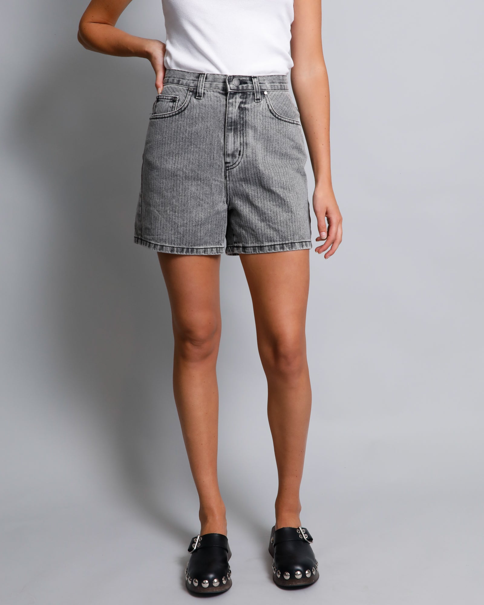Cindy Denim Short - Black Herringbone