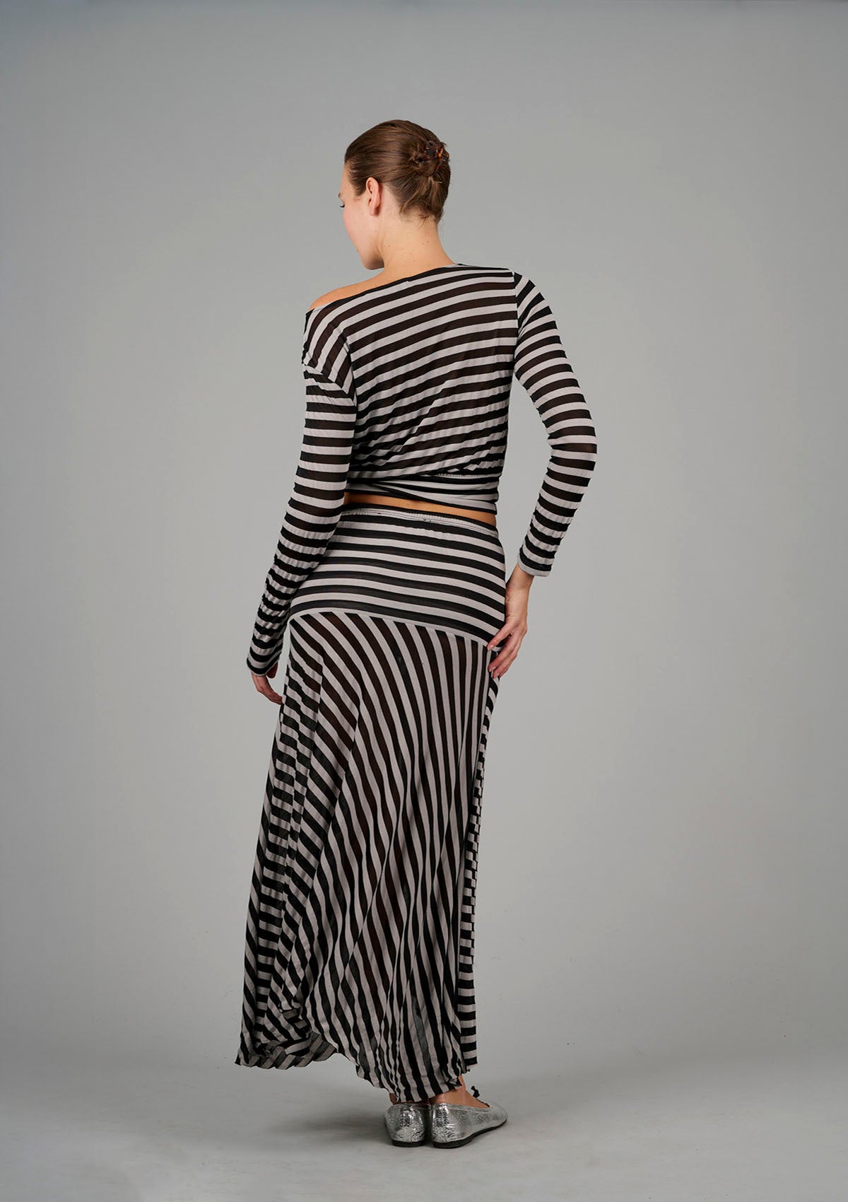 Alexa Striped Asymmetrical Skirt - Black / Nude