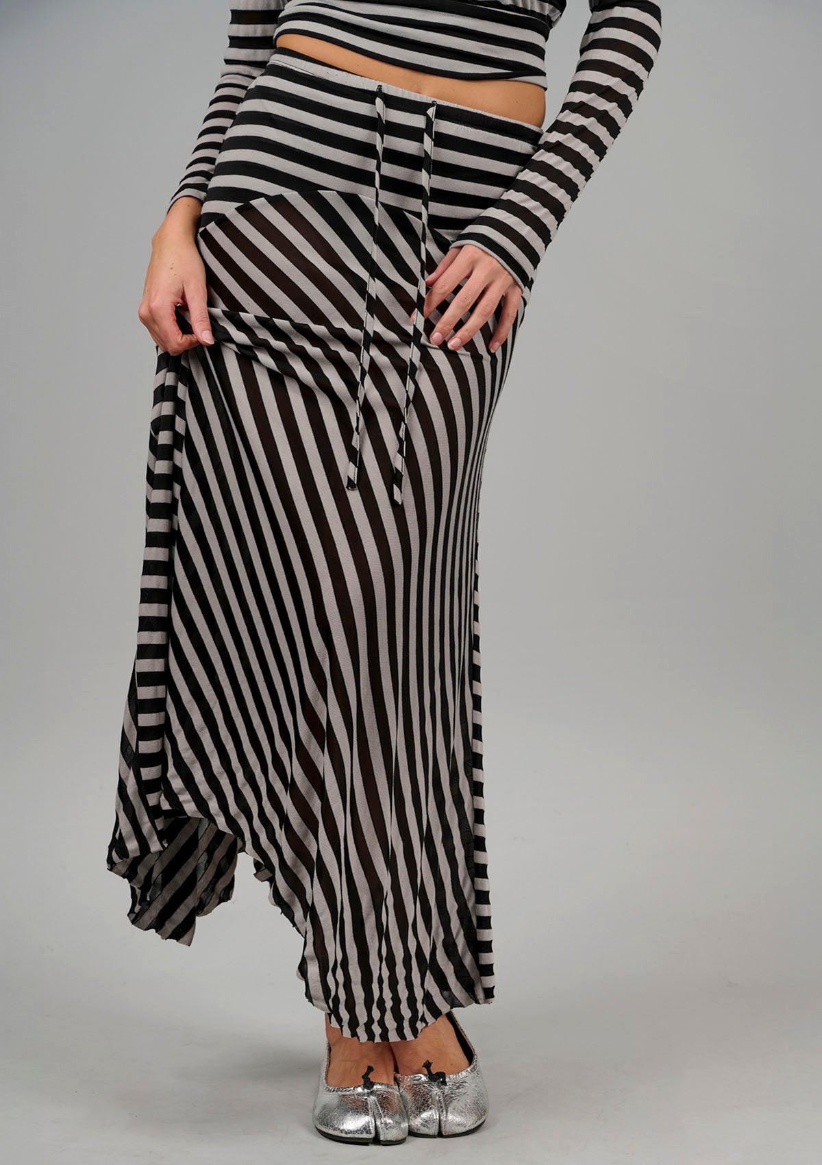 Alexa Striped Asymmetrical Skirt - Black / Nude