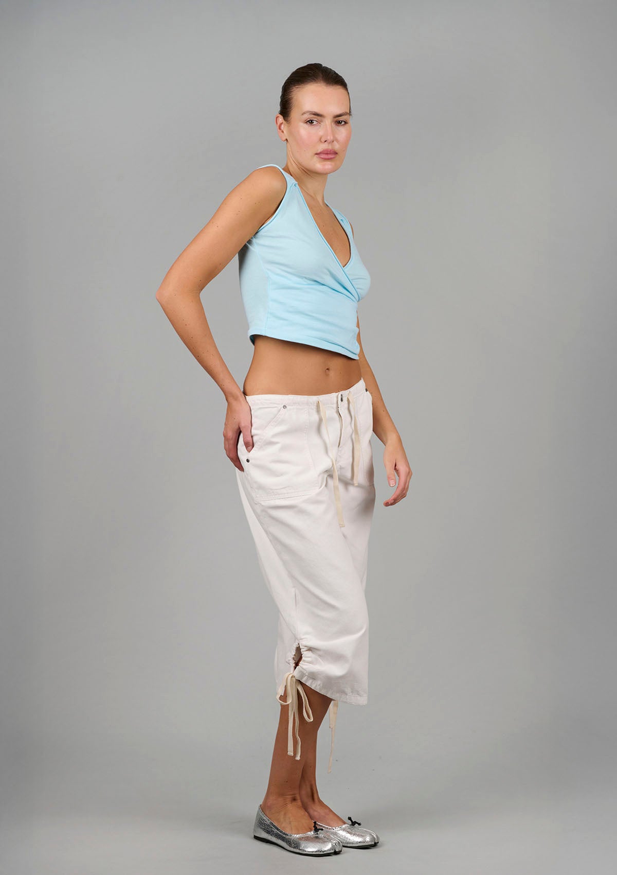 Big Bully Capri Drawstring Pant - White