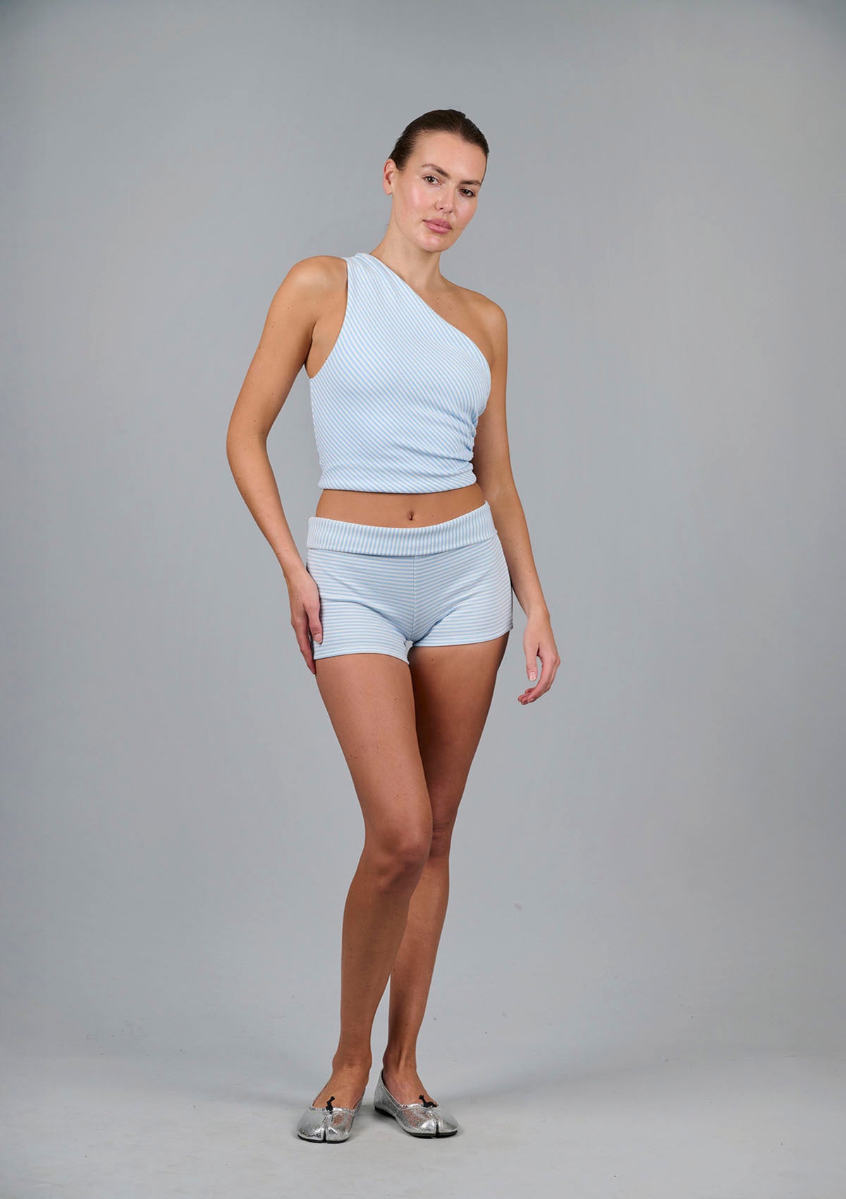 Roller Girl Top - Light Blue / White