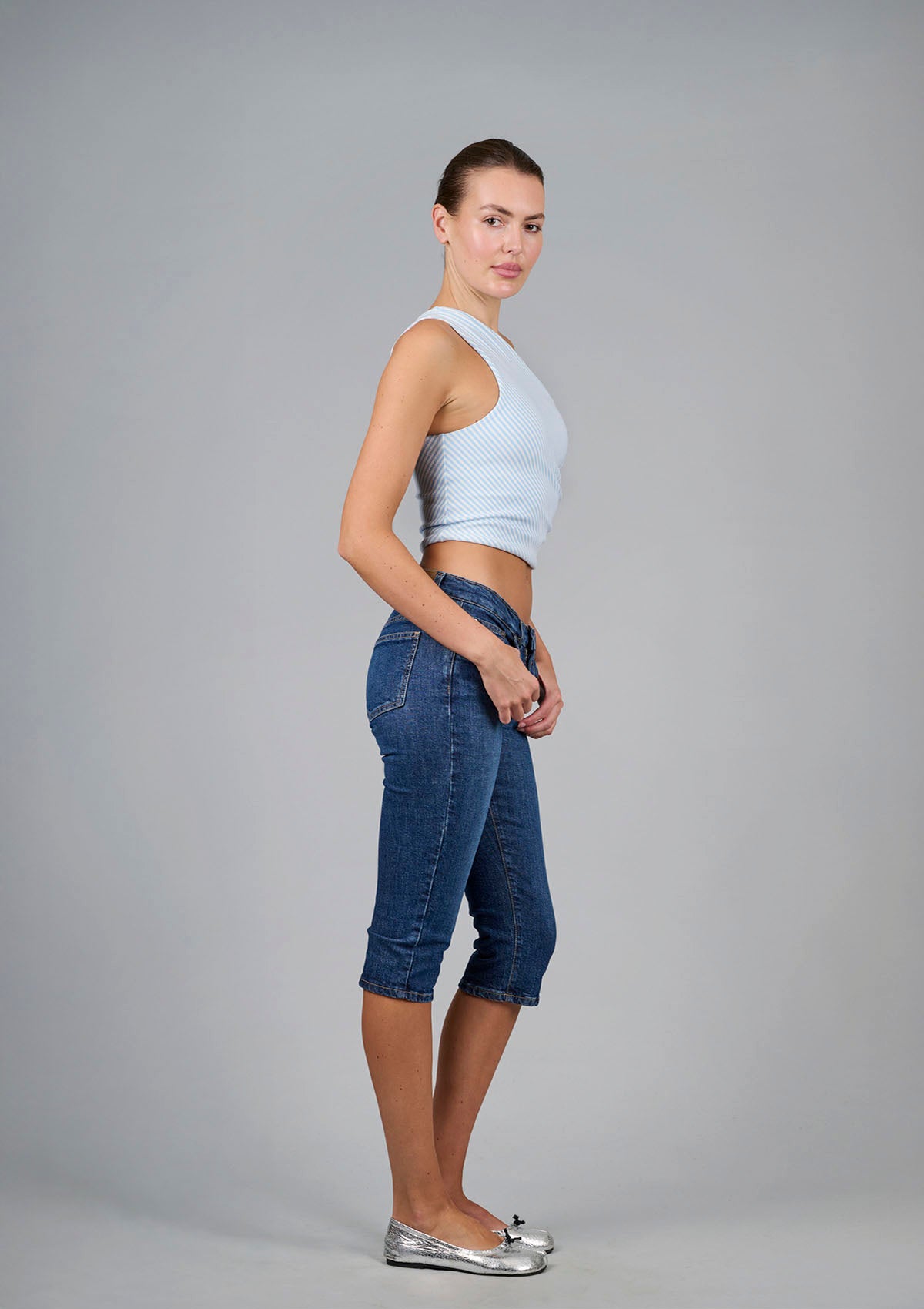 Roller Girl Top - Light Blue / White