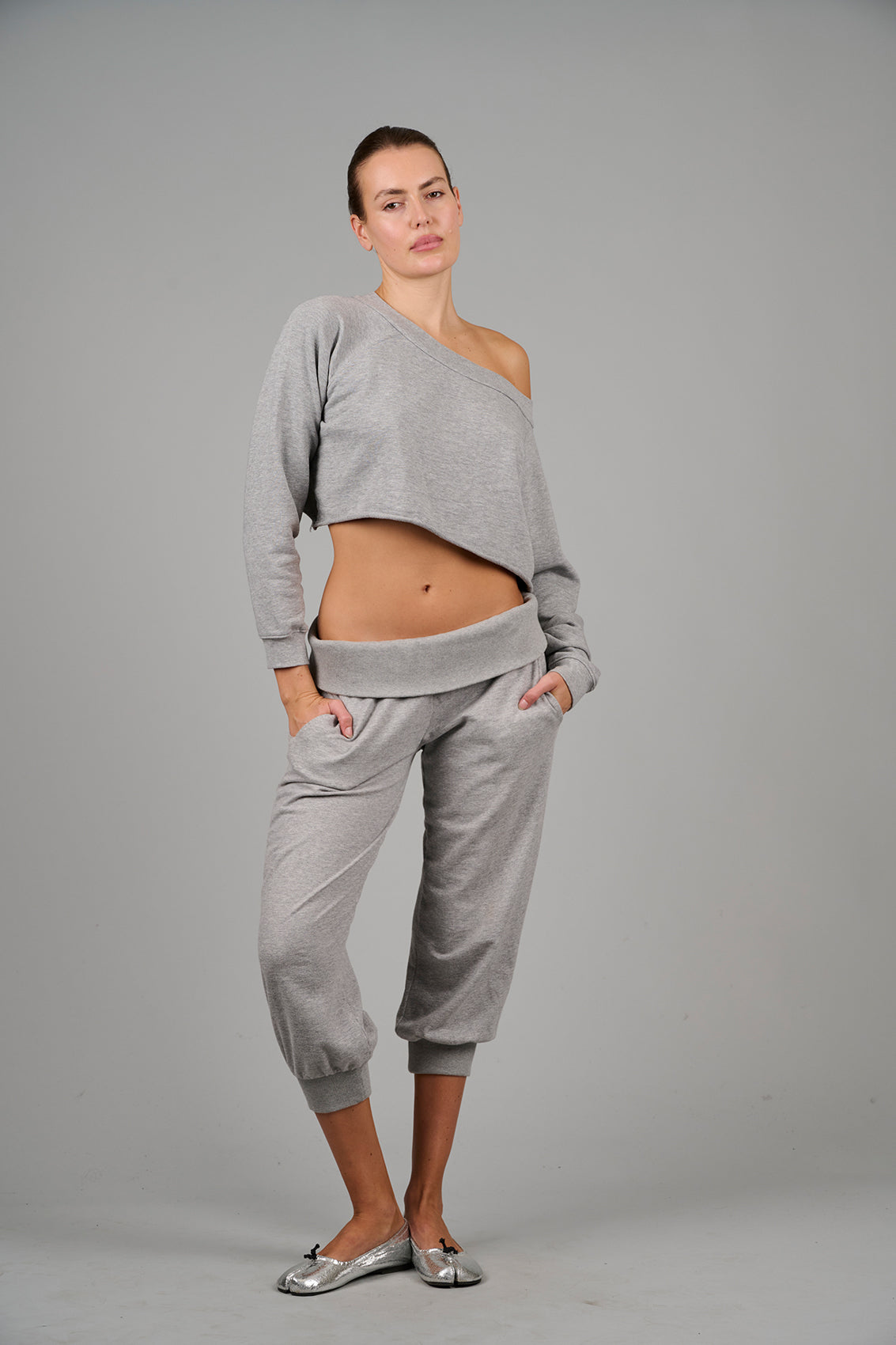 ‘Weekender’ Crop Sweat - Grey Marl