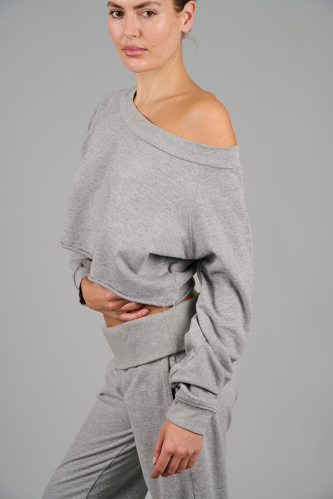 ‘Weekender’ Crop Sweat - Grey Marl