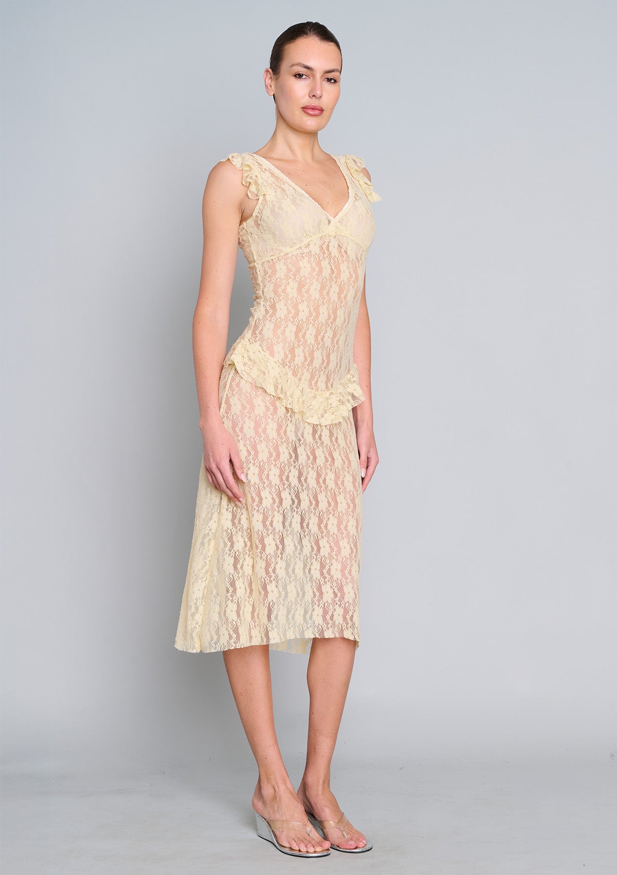 Summer Love Lace Midi Dress - Lemon Yellow
