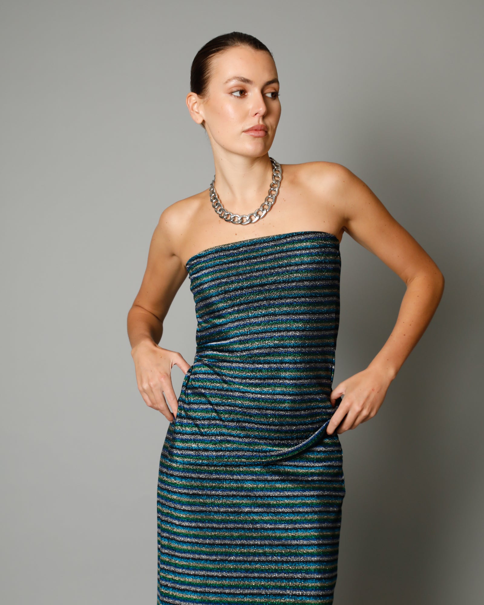 Pearl Strapless Lurex Top - Paradise Stripe