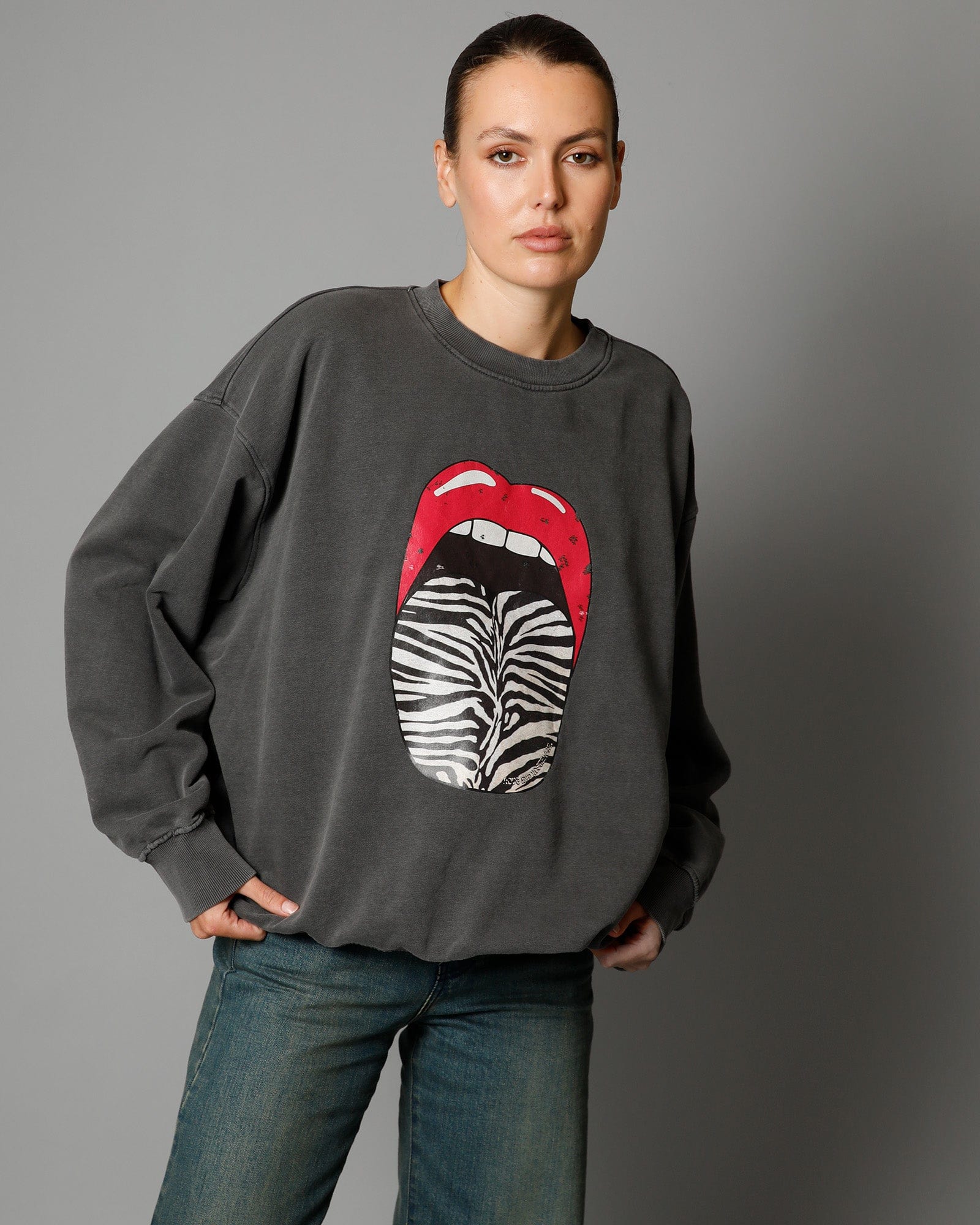 Debbie Zebra Lips Sweatshirt - Pigment Black