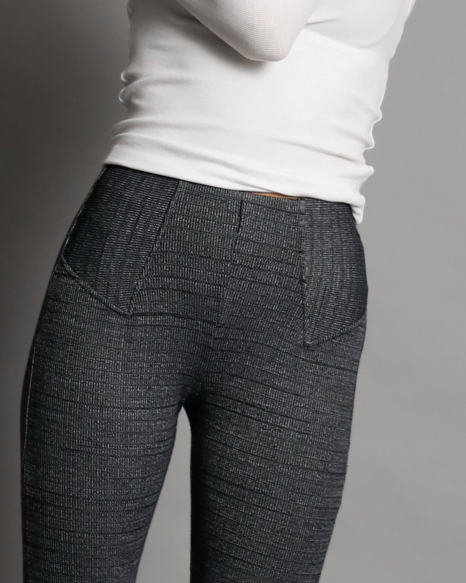 Janet Panelled Rib Flare Pant - Charcoal