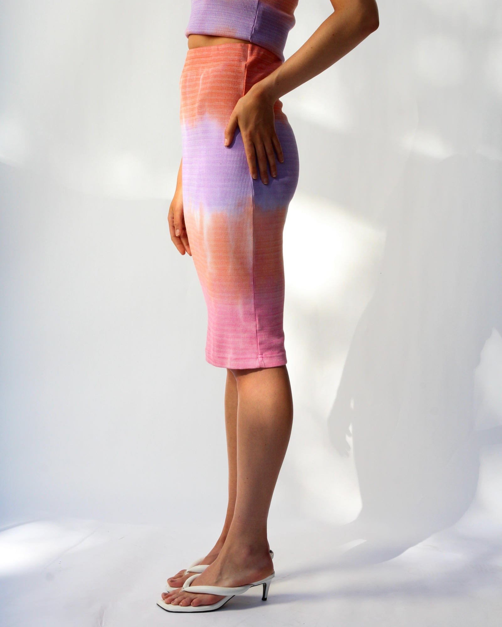 Meet Me At Midi Night Rib Skirt - Tequila Sunrise Tie Dye