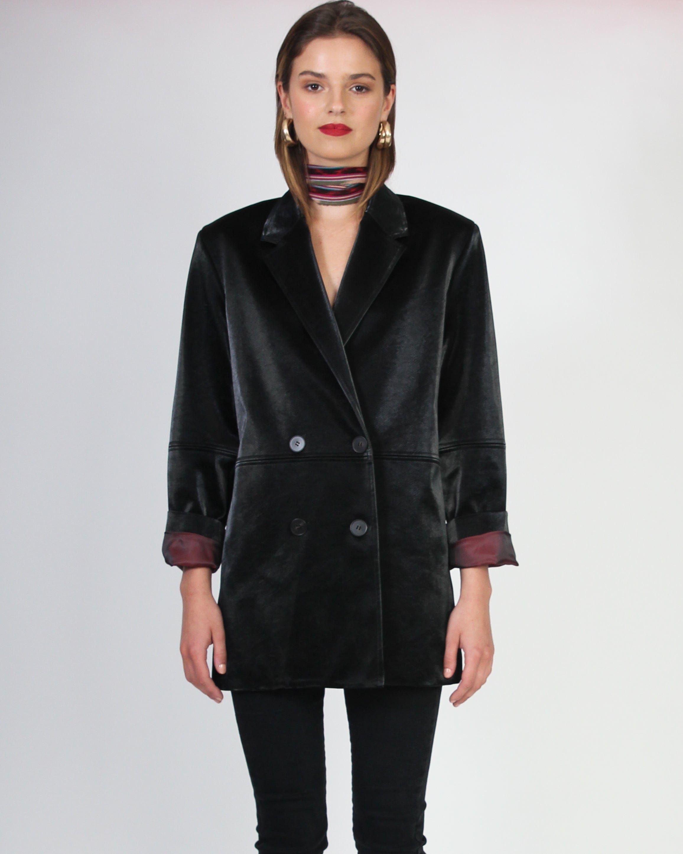 Jillian Vegan Suede Leather Blazer - Black