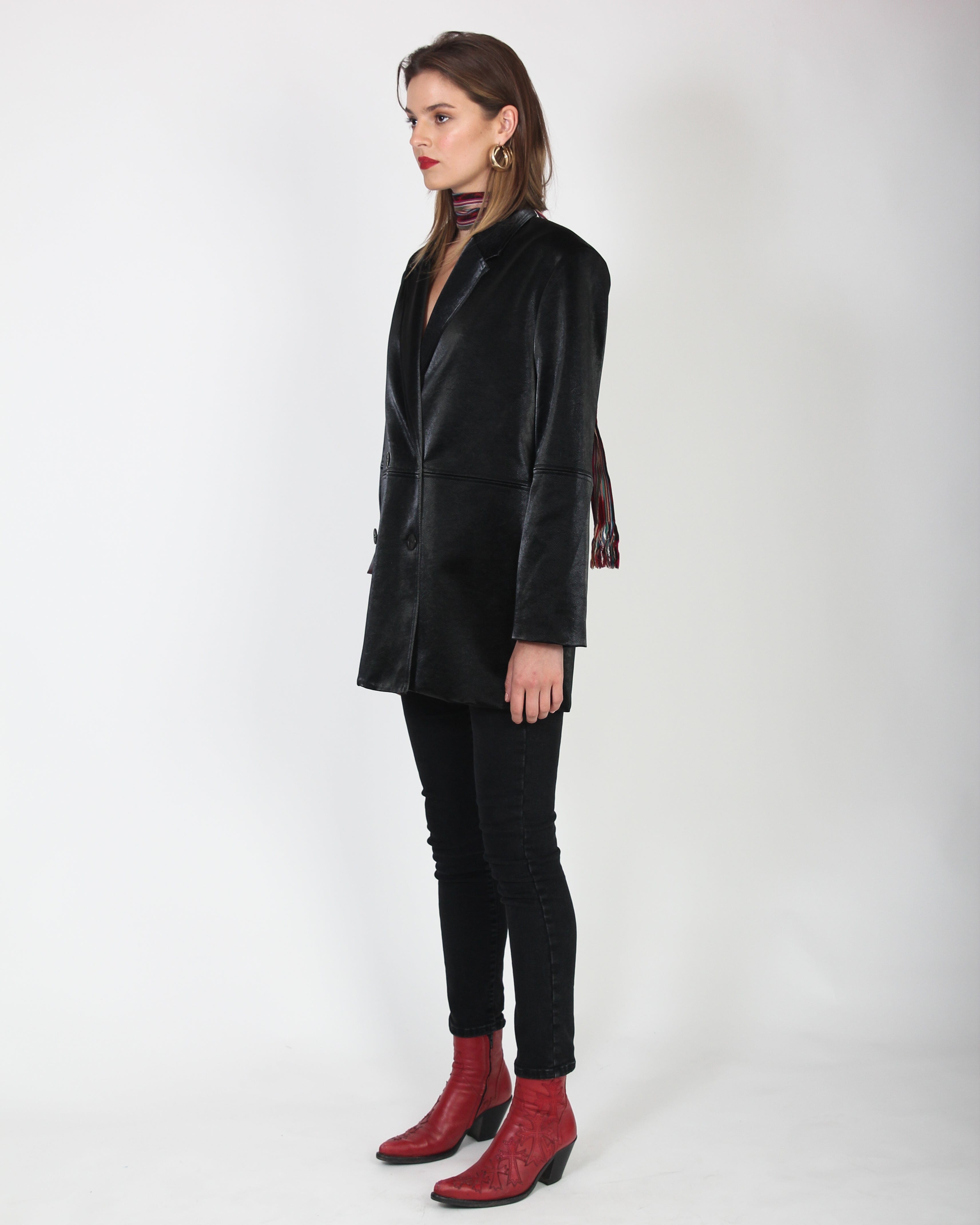 Jillian Vegan Suede Leather Blazer - Black