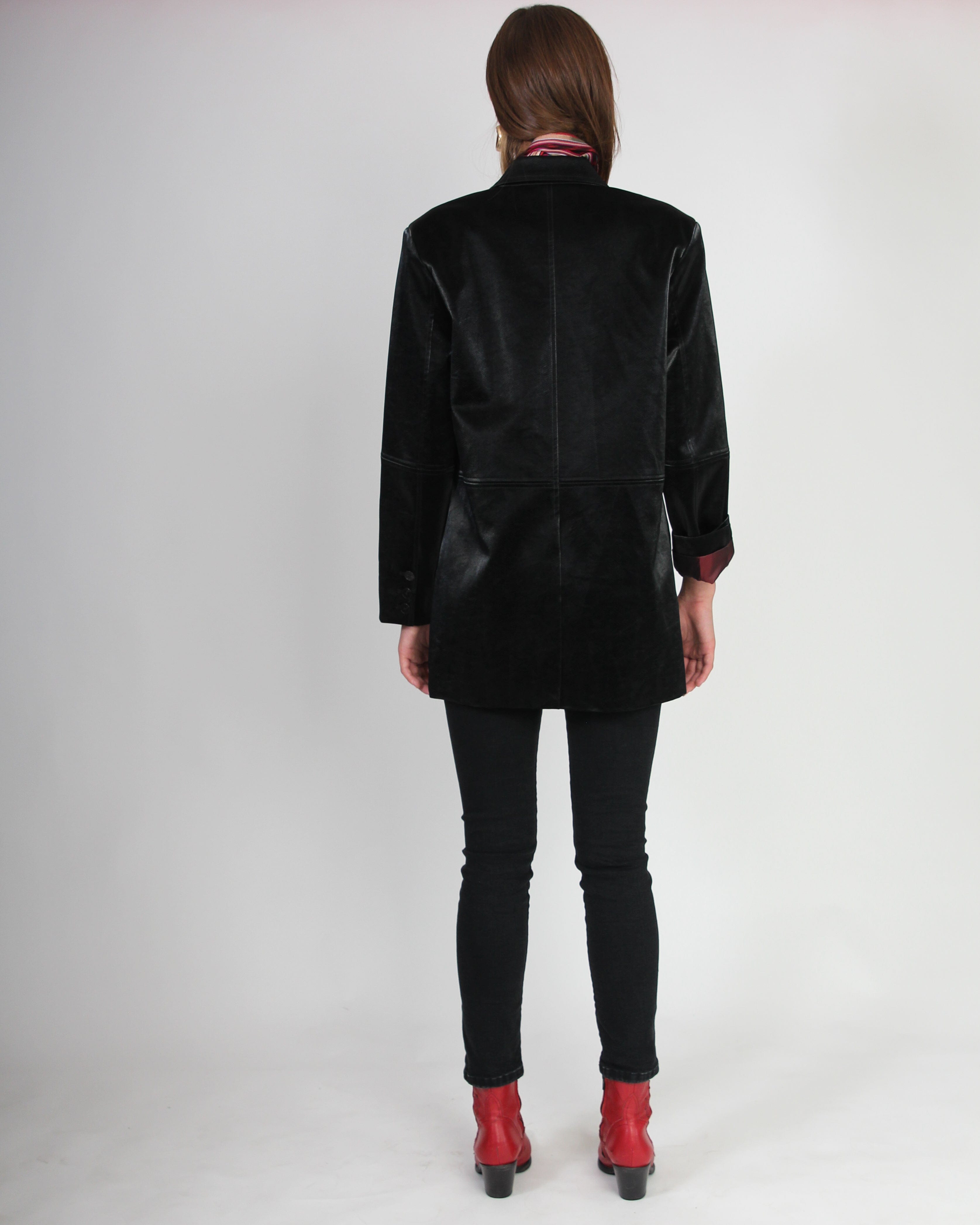 Jillian Vegan Suede Leather Blazer - Black