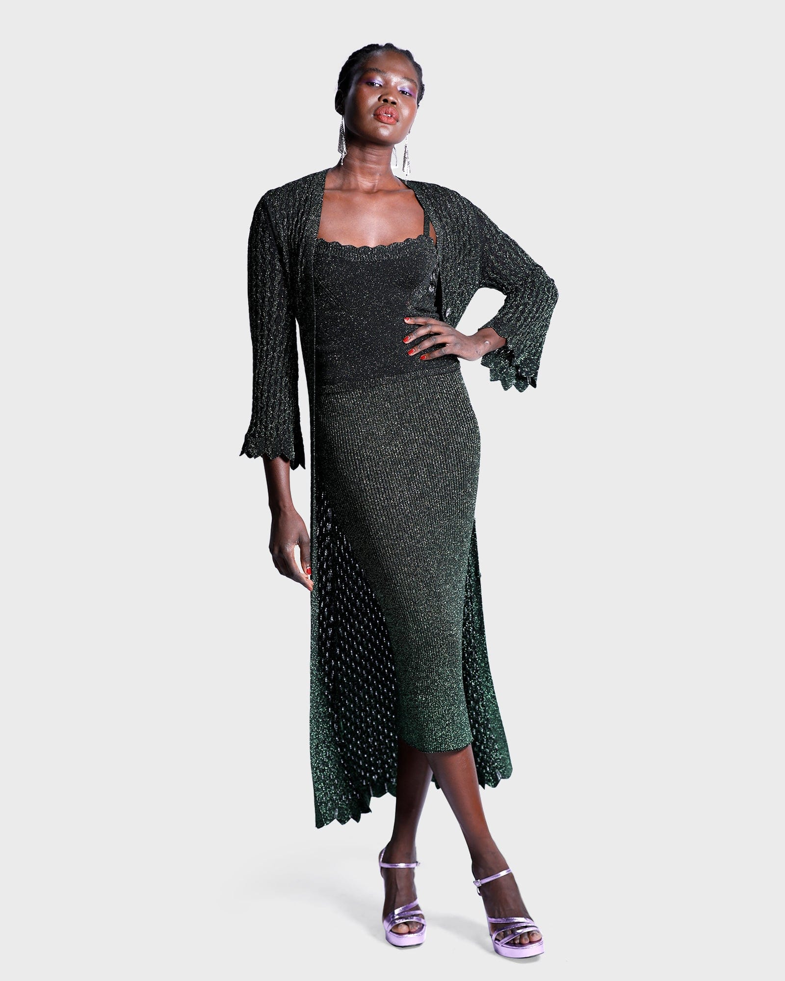 Roberta Lurex Cardigan Dress - Green