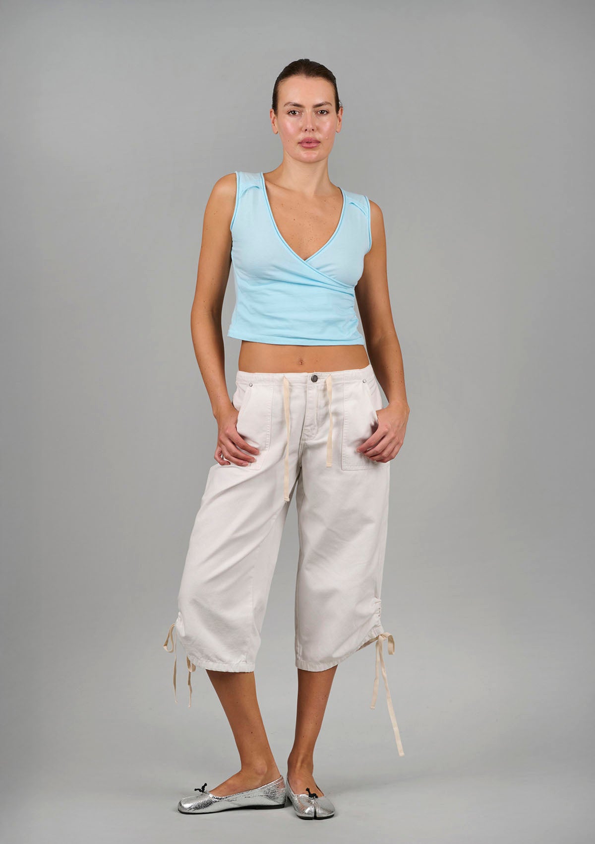 Big Bully Capri Drawstring Pant - White