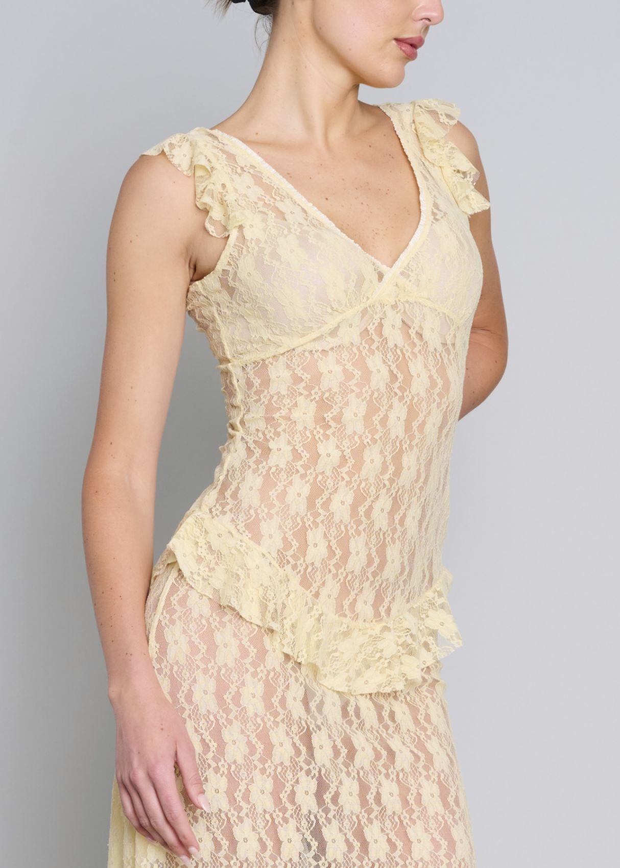 Summer Love Lace Midi Dress - Lemon Yellow