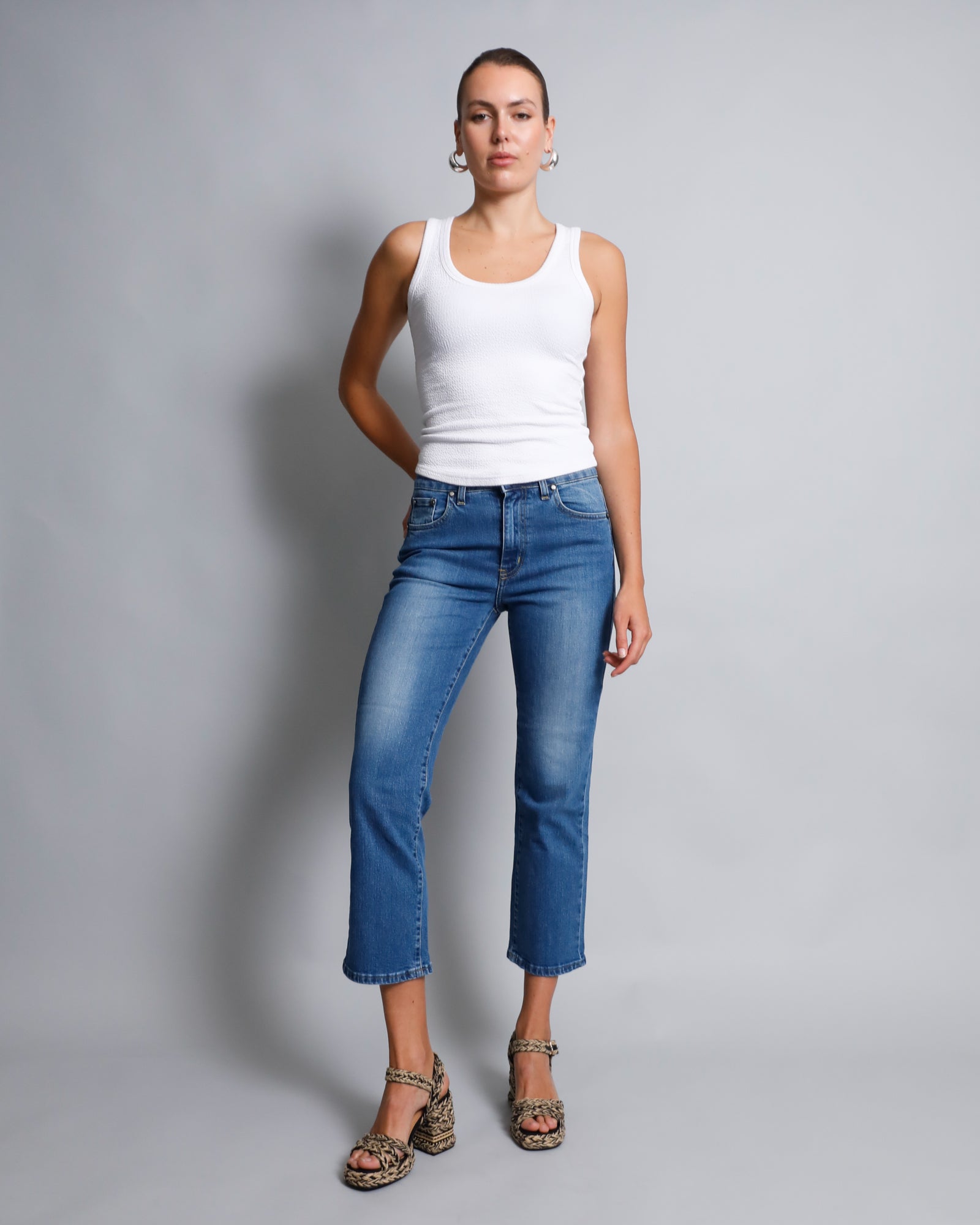 Rodger Crop Flare Jean  - Mid Wash