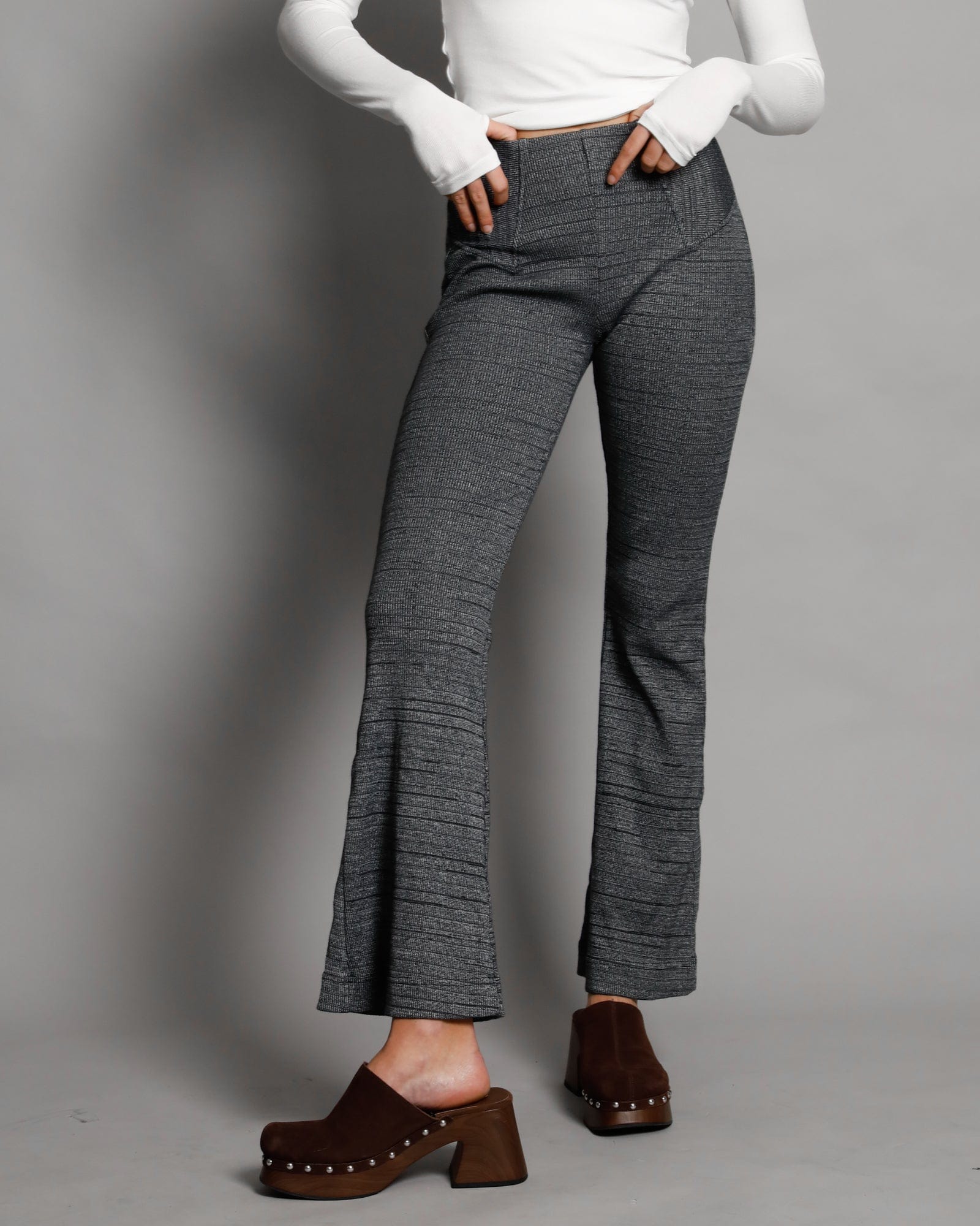 Janet Panelled Rib Flare Pant - Charcoal