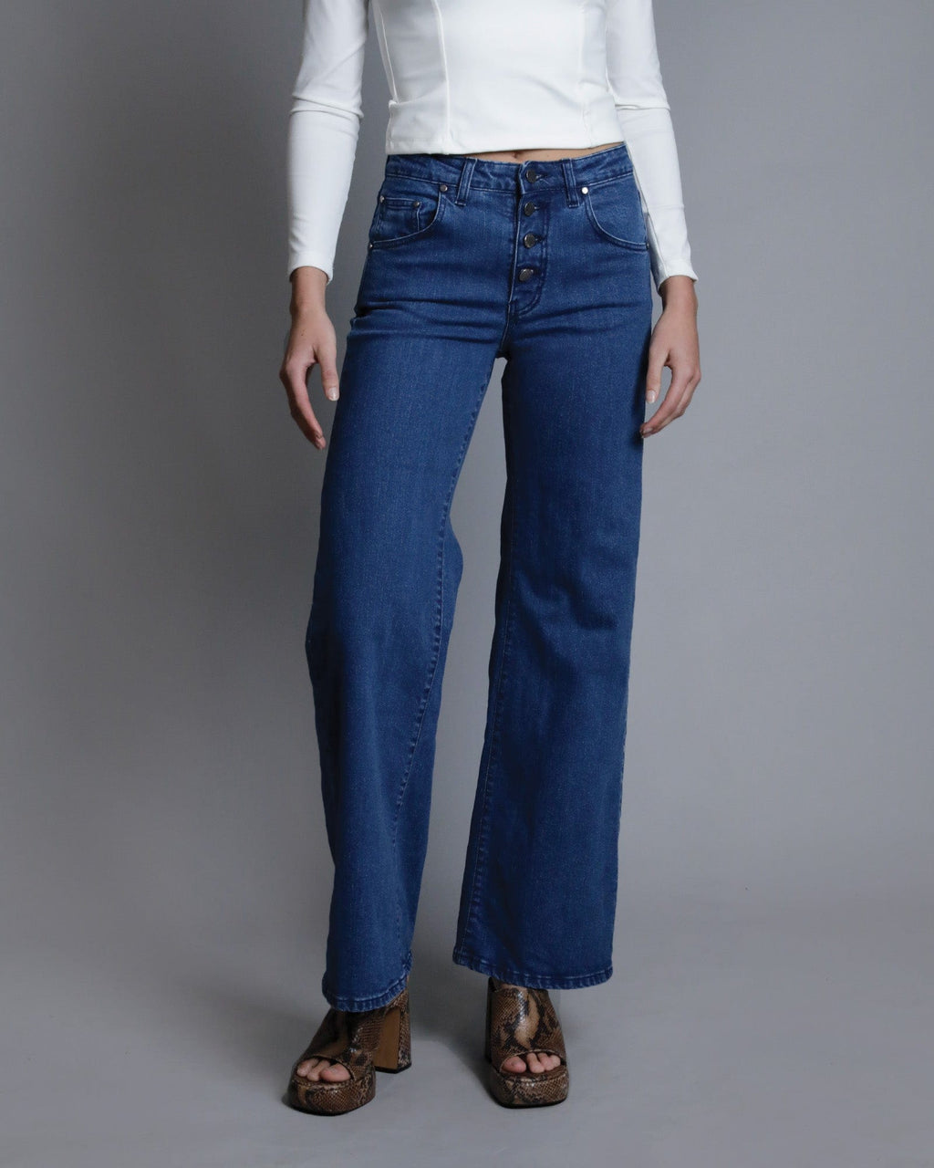 KATE Wide Leg Jean - Indigo Button Fly