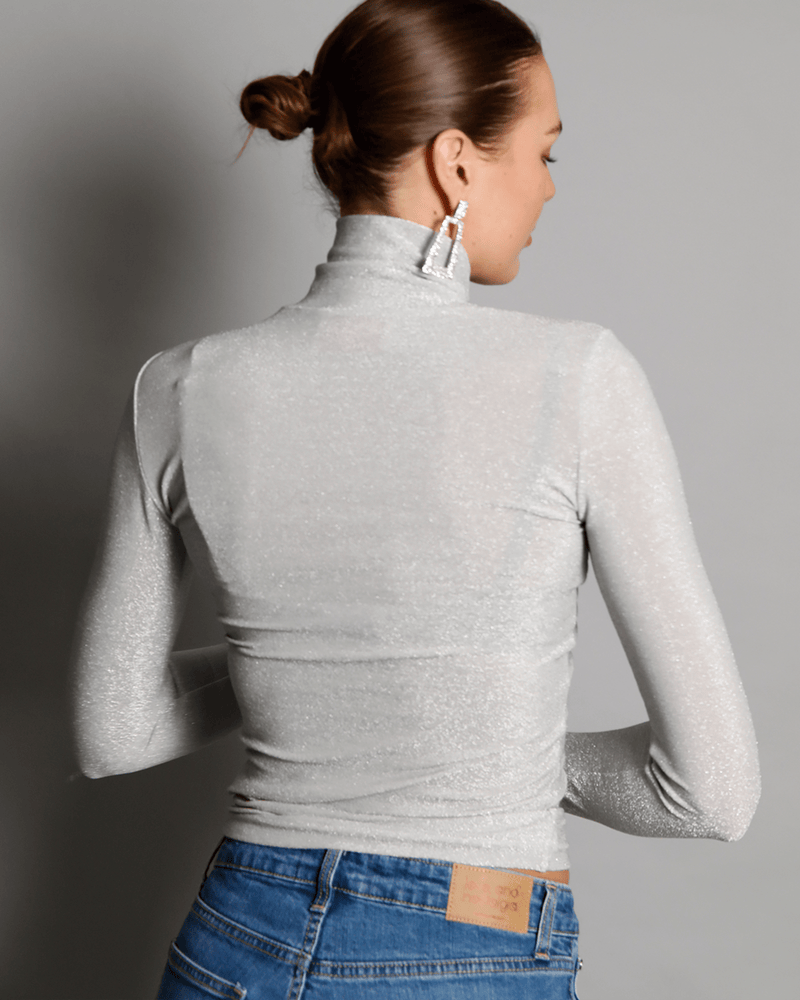Silver turtleneck top best sale