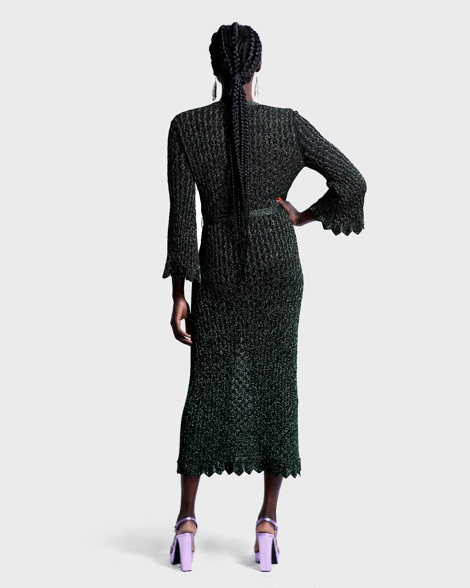 Roberta Lurex Cardigan Dress - Green